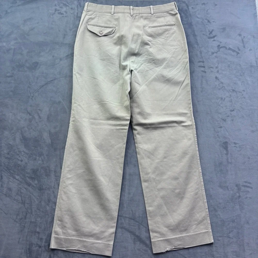 Vtg Khaki Chinos Straight Leg Cotton Twill Paul Stuart Trousers Tan 36x30